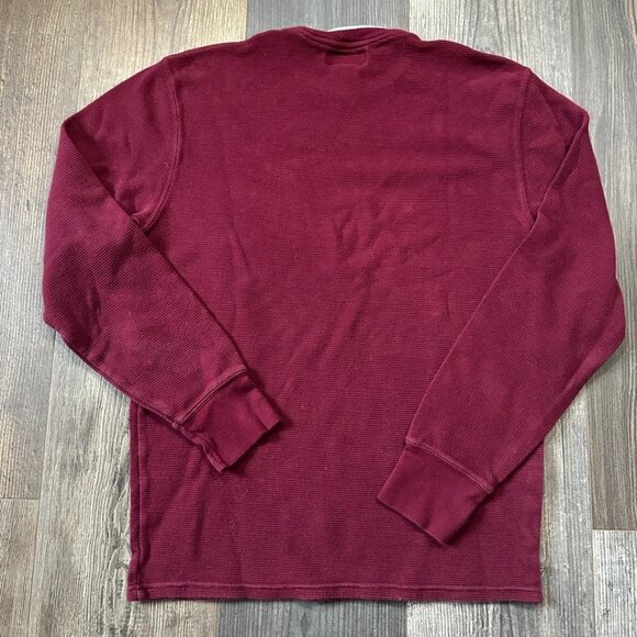 Polo Ralph Lauren Men Waffle Knit Thermal Shirt Medium Maroon Long Sleeve Cotton - Picture 2 of 7